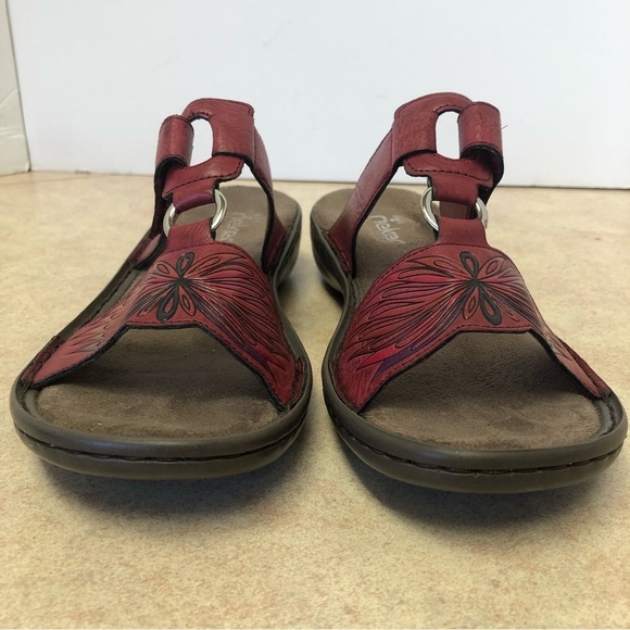 Rieker Antistress Sandals W/Velcro Strap Tooled Leather Design Size 38 (7.5 US) - Picture 3 of 11